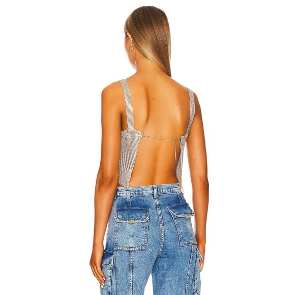 superdown Womens Mackenzie Crop Top in Gold X-Small New Crystal Chainmail Tank - Picture 2 of 12